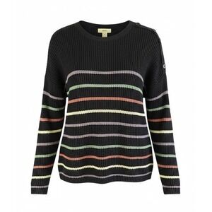 CJ Banks Womens Striped Knit Sweater Button Shoulder 1X Navy Multi Color